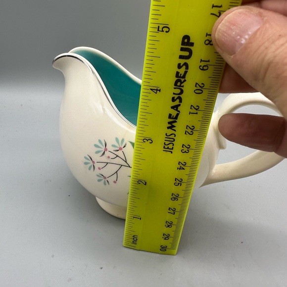 Elegant Cream and Teal Floral Ceramic Pitcher - Picture 8 of 8